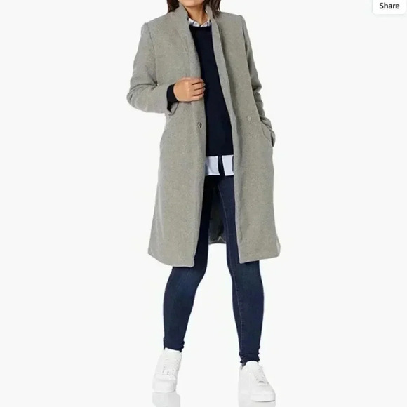 Daily Ritual Wool Blend Grey Belted Winter Fall Coat Size 6 - Picture 3 of 12